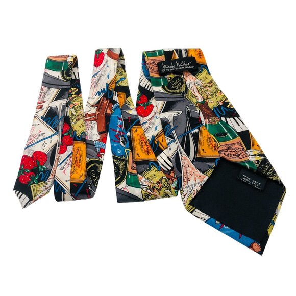 Vtg 90s Collectible Nicole Miller Vintage Silk Tie Cabaret Wine Caviar Cancan - Picture 7 of 9